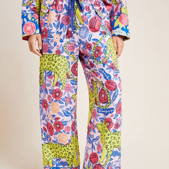 Anthropologie Other - Anthropologie Agathe Singer Blue and Pink Patterned floral & cheetah Pants Set